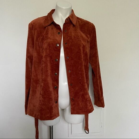 Corduroy Burt Orange Rust Belted Button Down - Picture 9 of 15